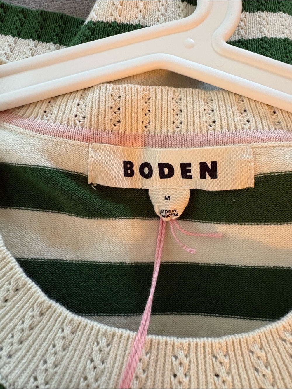 Boden Emilia Green and Cream Striped Short-Sleeve Knit Top Sz M - Picture 5 of 7